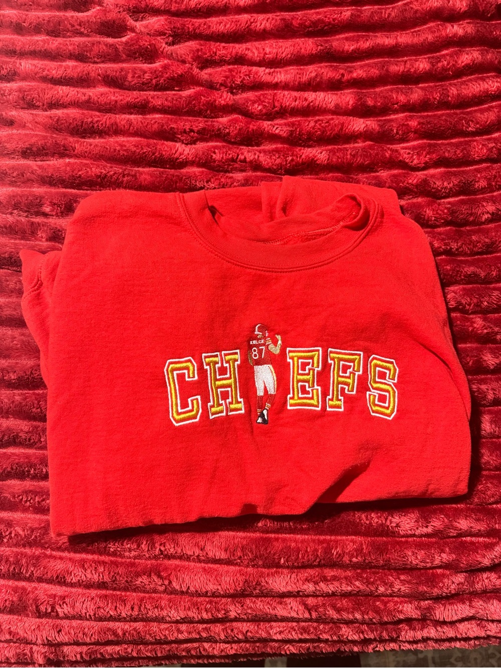Gildan Red Kids Chiefs Crewneck Sweatshirt with Embroidered Logo